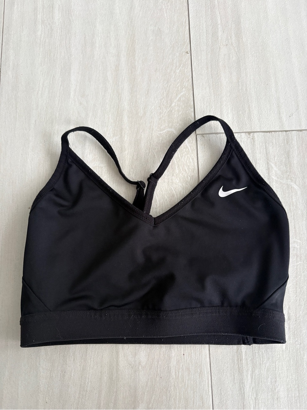Nike Black V-Neck Thin-Strap Sports Bra with White Swoosh